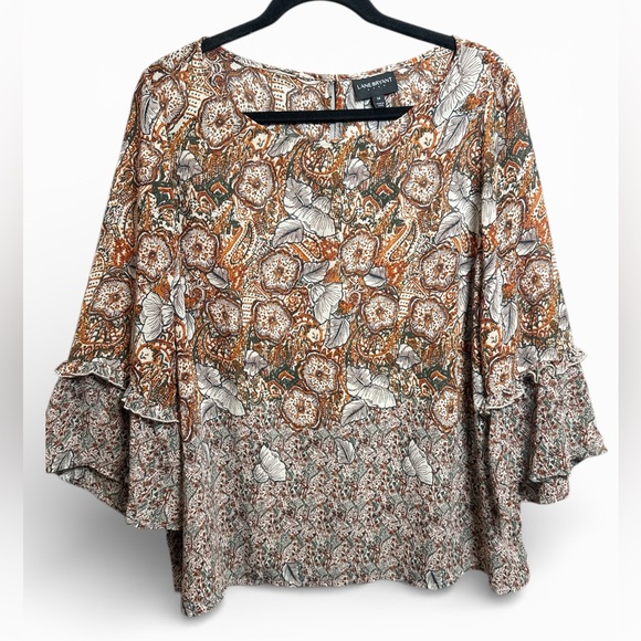 Lane Bryant Tops - Lane Bryant Floral Boho Blouse Size 16 Plus Ruffle Sleeve Peasant Top